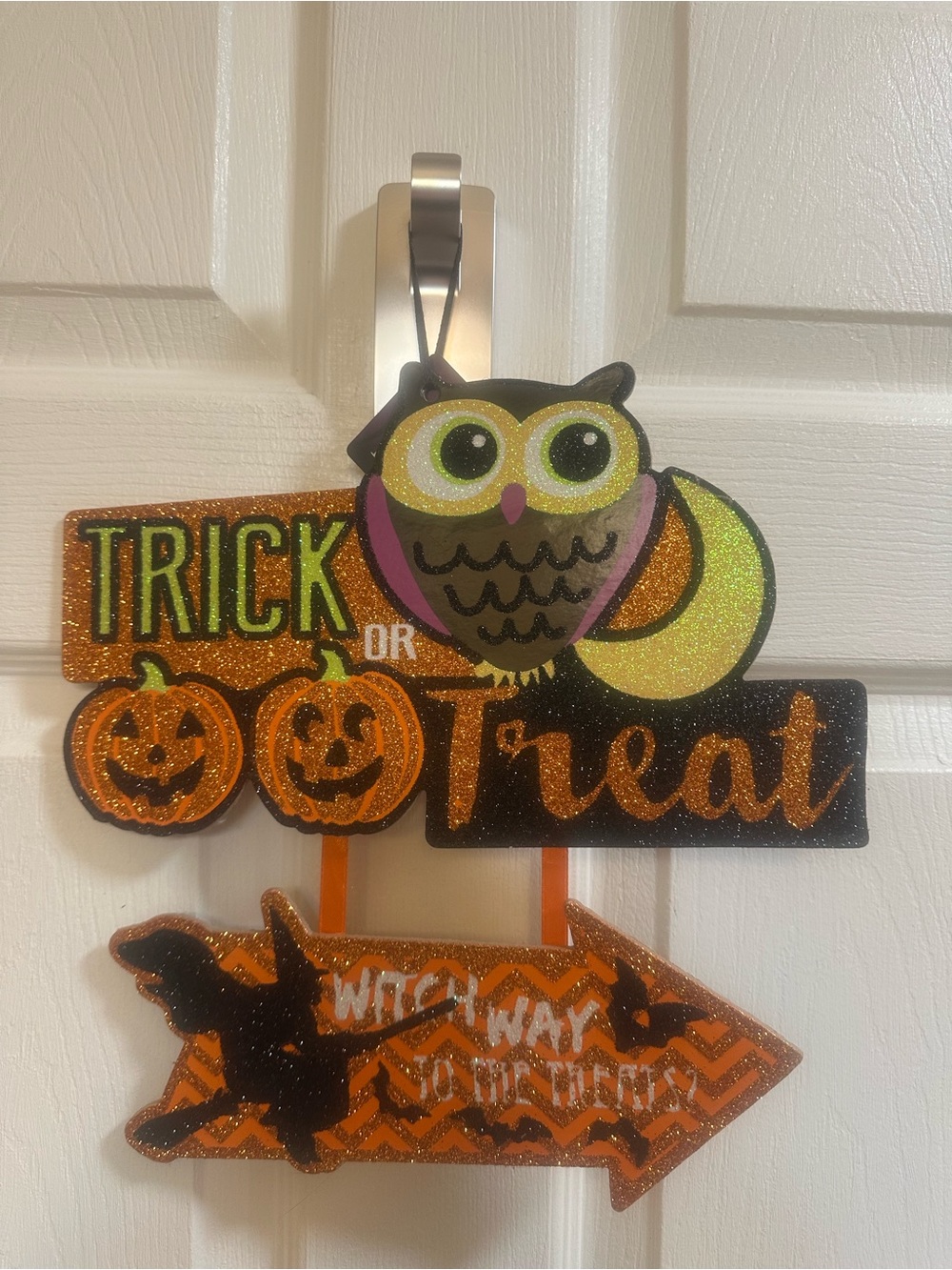 Halloween 'Trick or Treat' Door Hanger with Owl - Orange, Black, Green